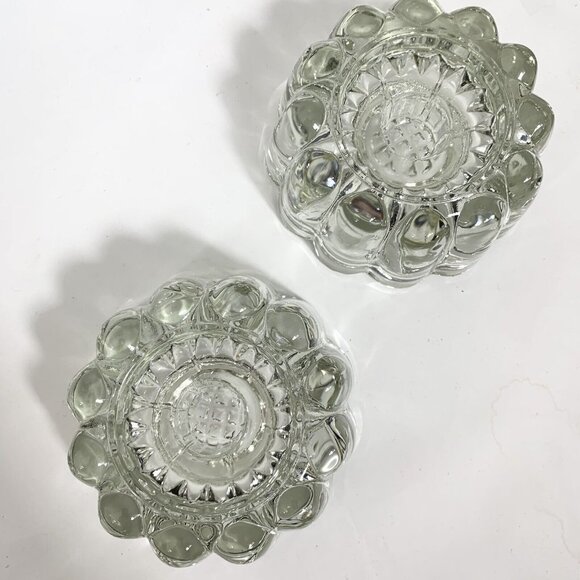 Vintage Glass Candle Holder Set of 2 Pillar or Tapered Candle 2x4" - Picture 1 of 6